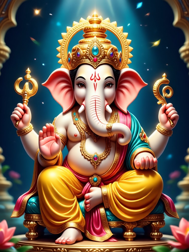 Traditional Tanjore painting style AI Ganesha