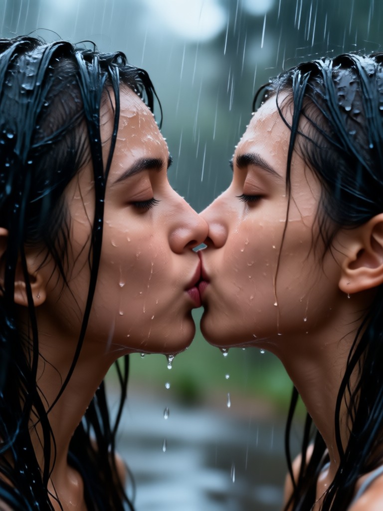Two photo rainy kiss animation for social media