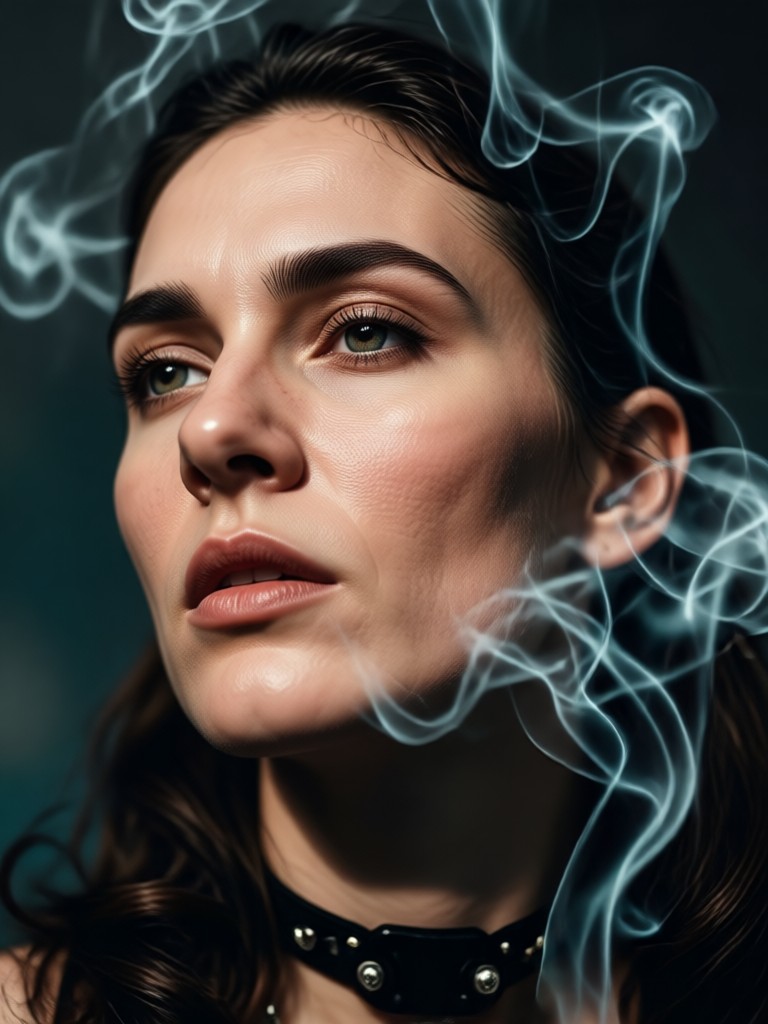 retrato cinematográfico conmovedor con densas nubes de humo