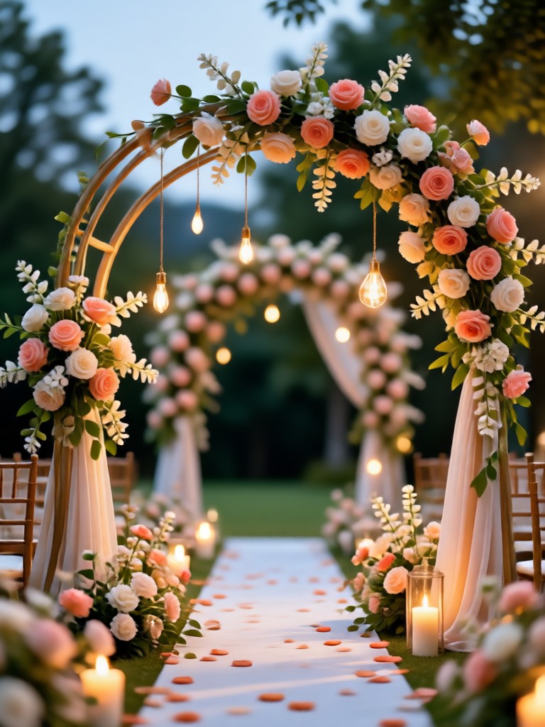 Romantic garden wedding arch with cascading flowers
