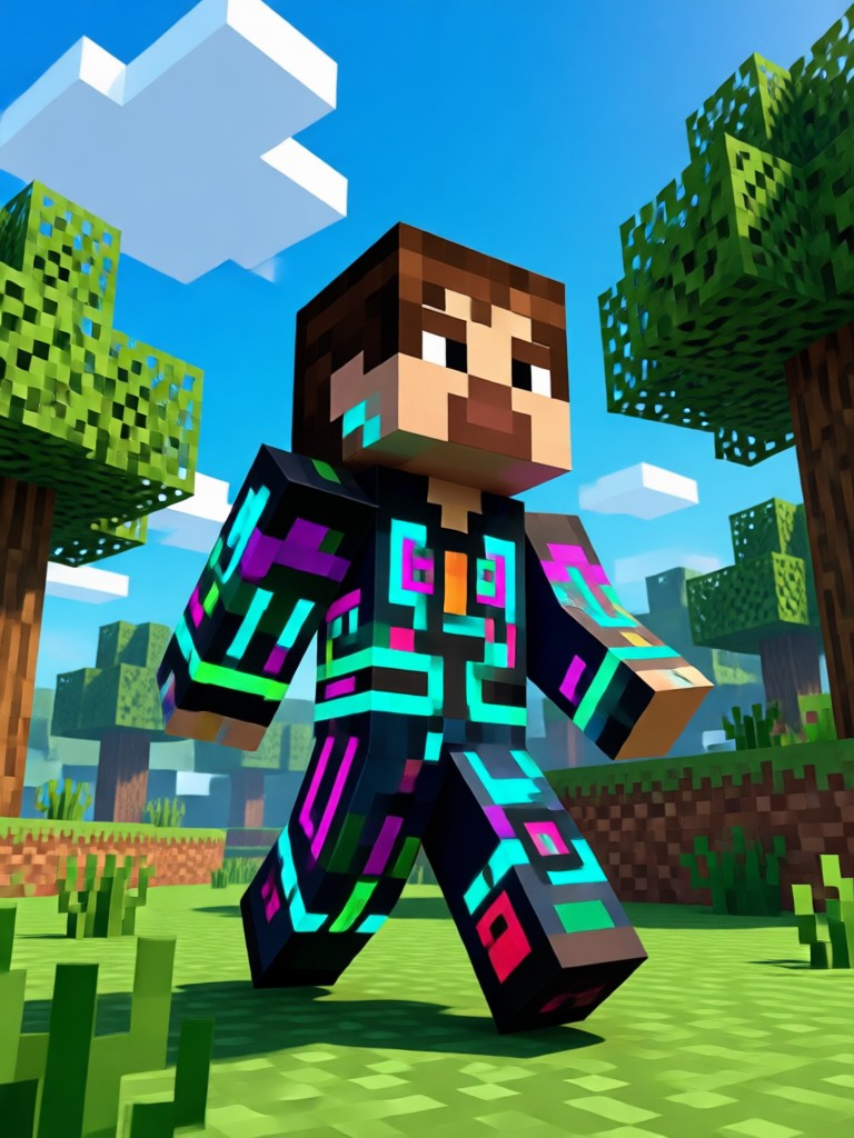 Minecraft-Musikvideo mit blockigen Charakteren und Effekten