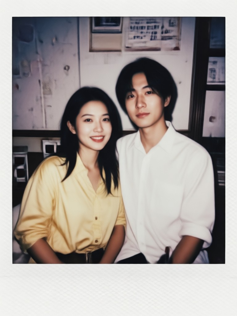 Sun-drenched 70s style Polaroid of a couple