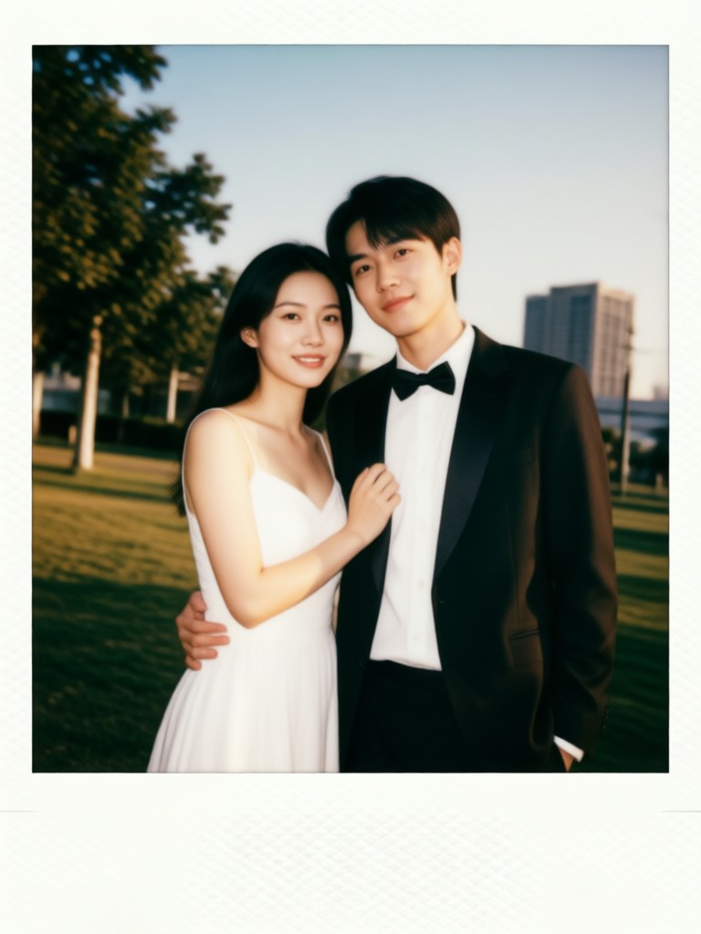Black and white polaroid couple with film grain