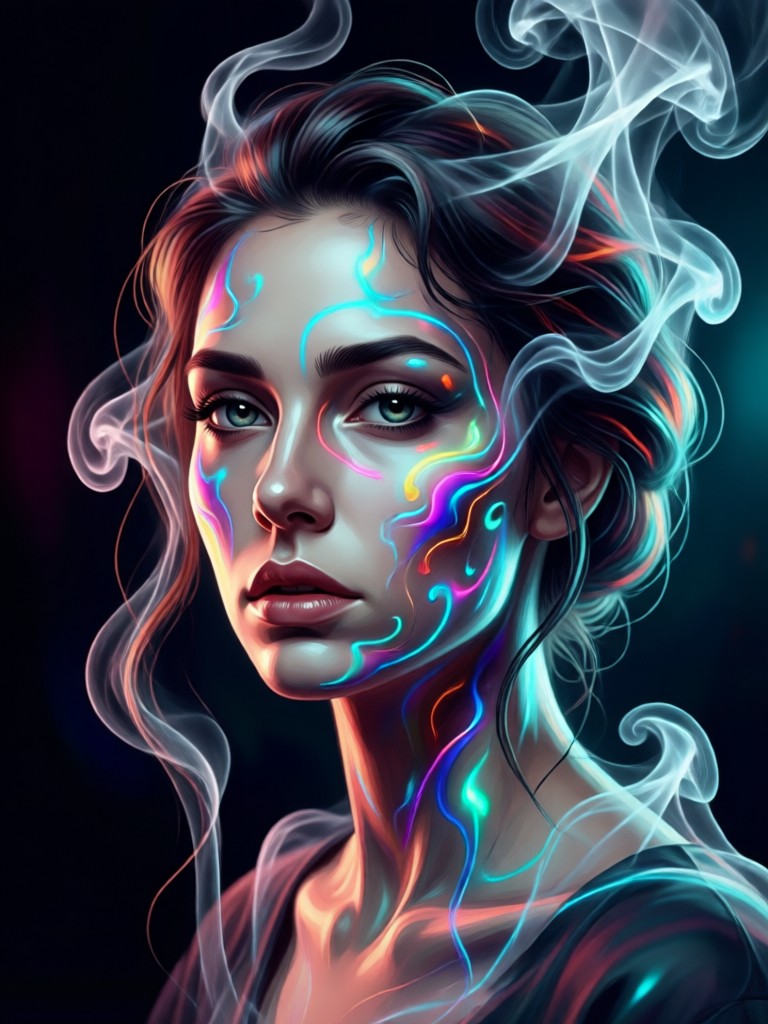 Close-up portrait with blue ethereal smoke effect