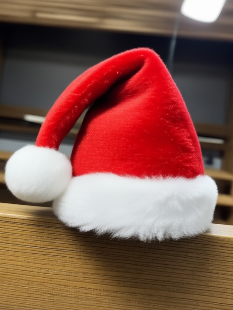 Woman with AI Santa hat in living room