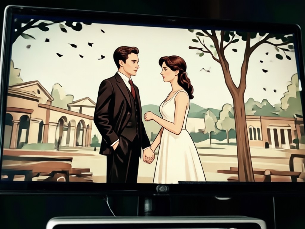 AI technology transforming modern photo to vintage couple video