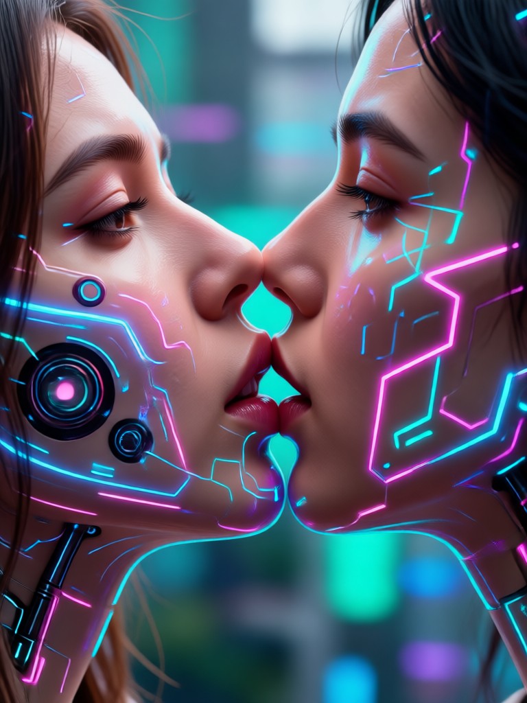 AI animated kiss with sunset backdrop