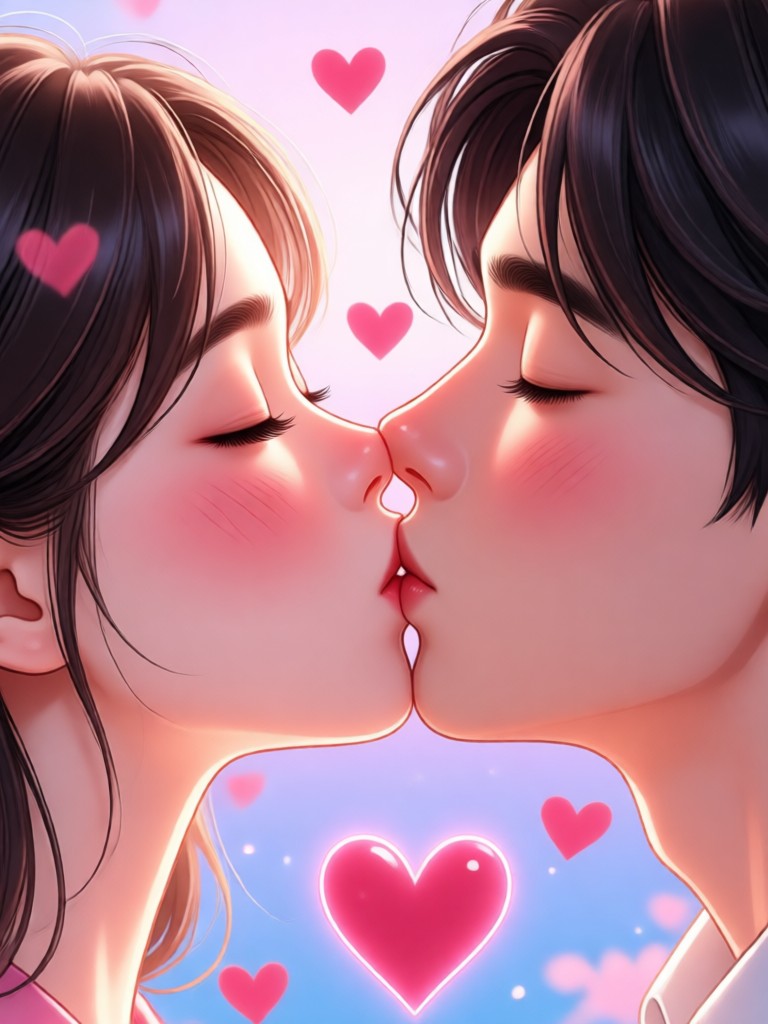 Romantic slow motion kiss generated from a wedding photo