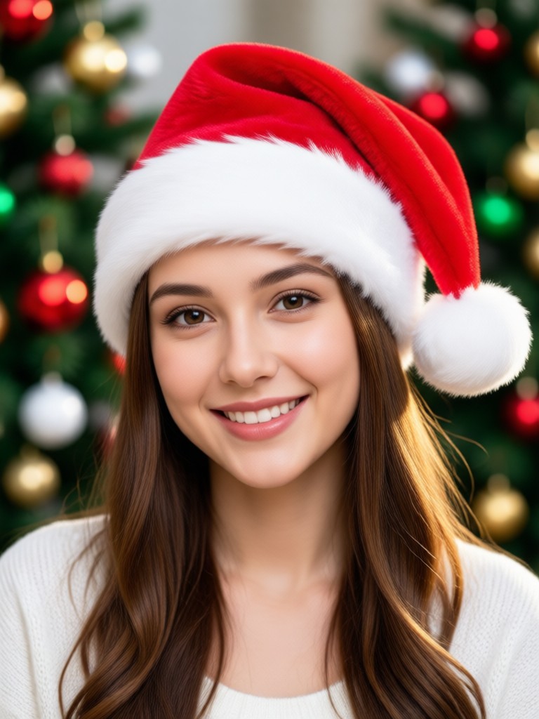 Baby photo with fluffy Santa hat