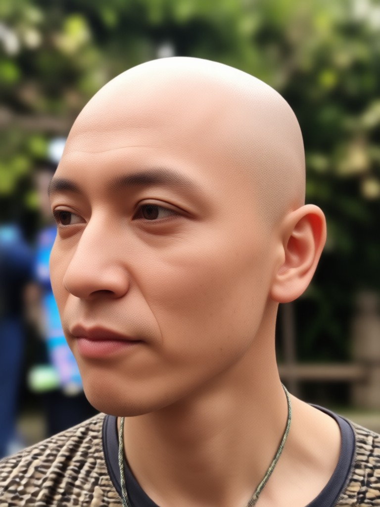 Elderly person transformed with bald filter