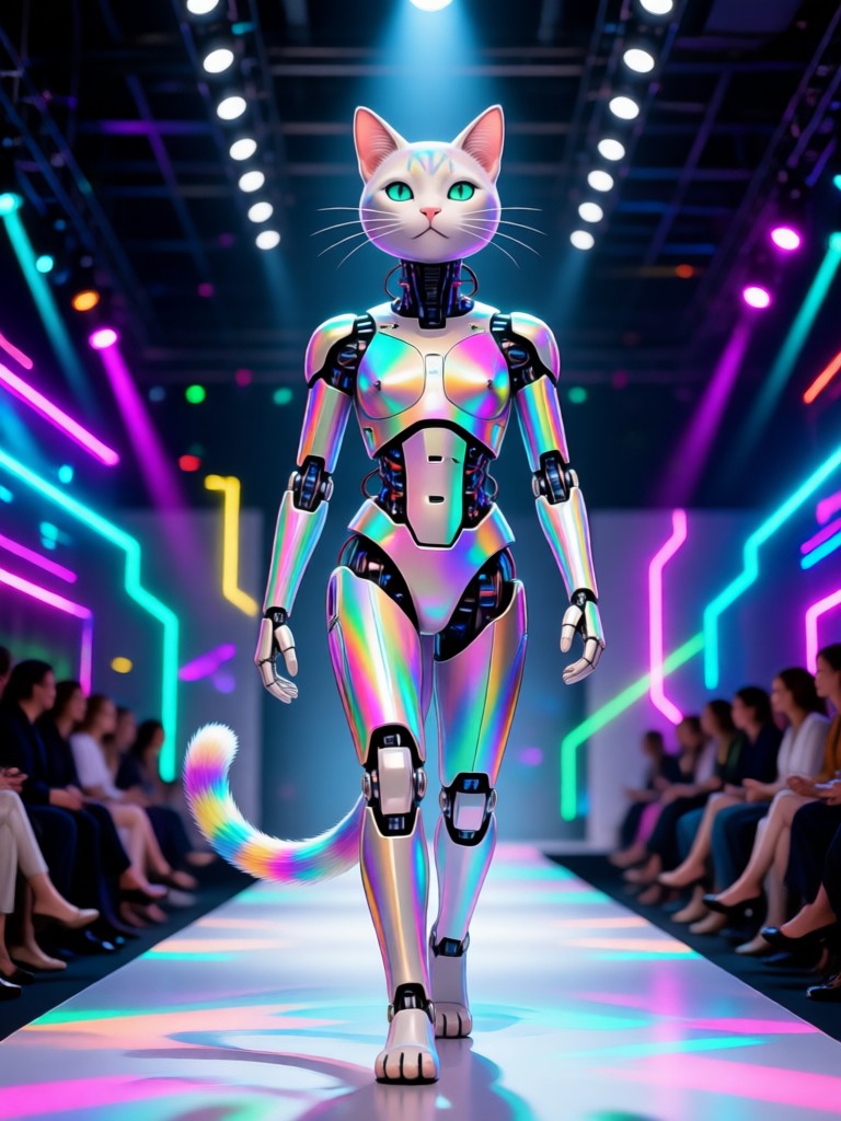 Pasarela generada por IA con modelos en alta costura