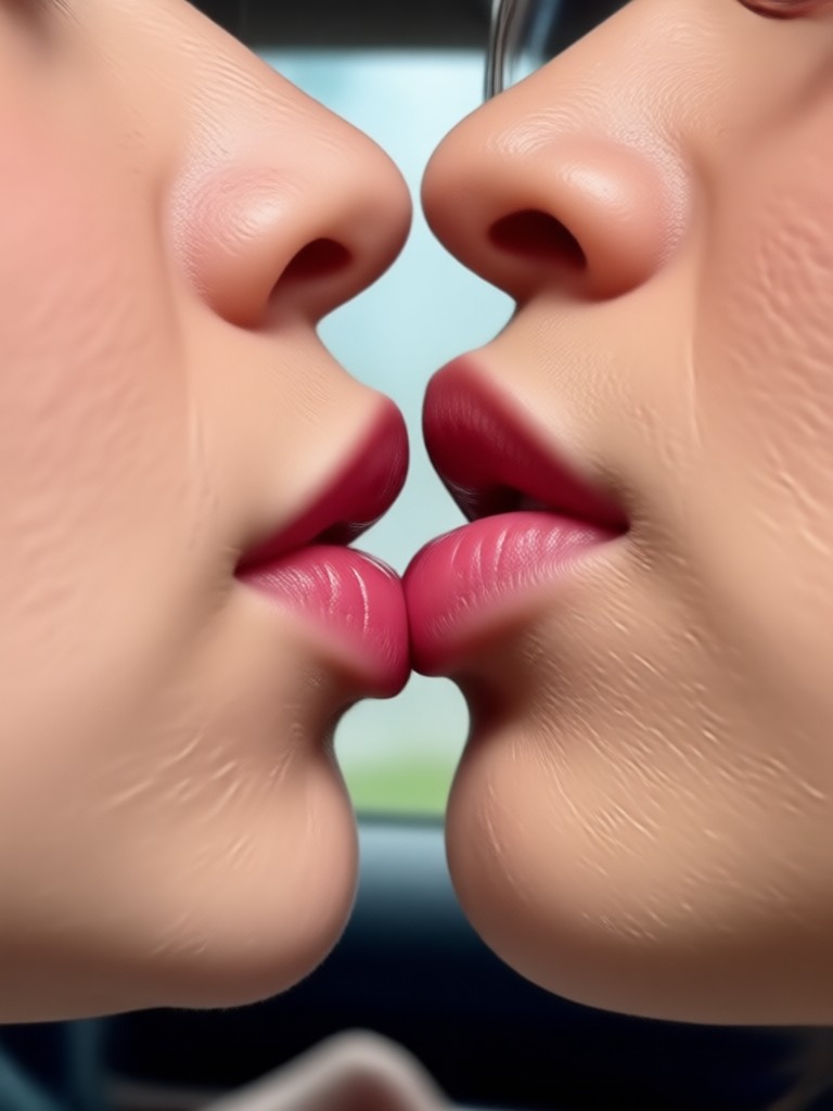 Candid front seat kiss AI video