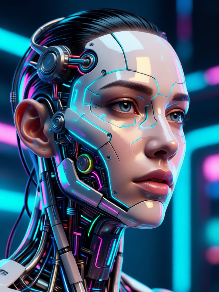 Cyborg z Detalami Sci-Fi AI