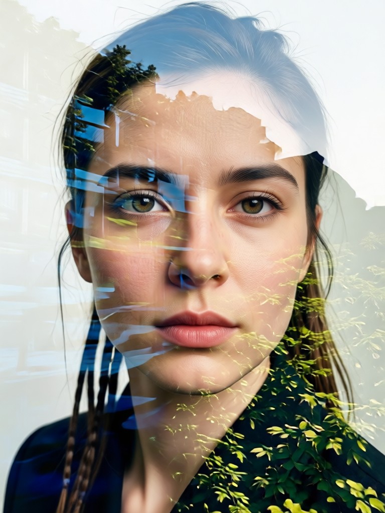 Portrait merged with floral patterns