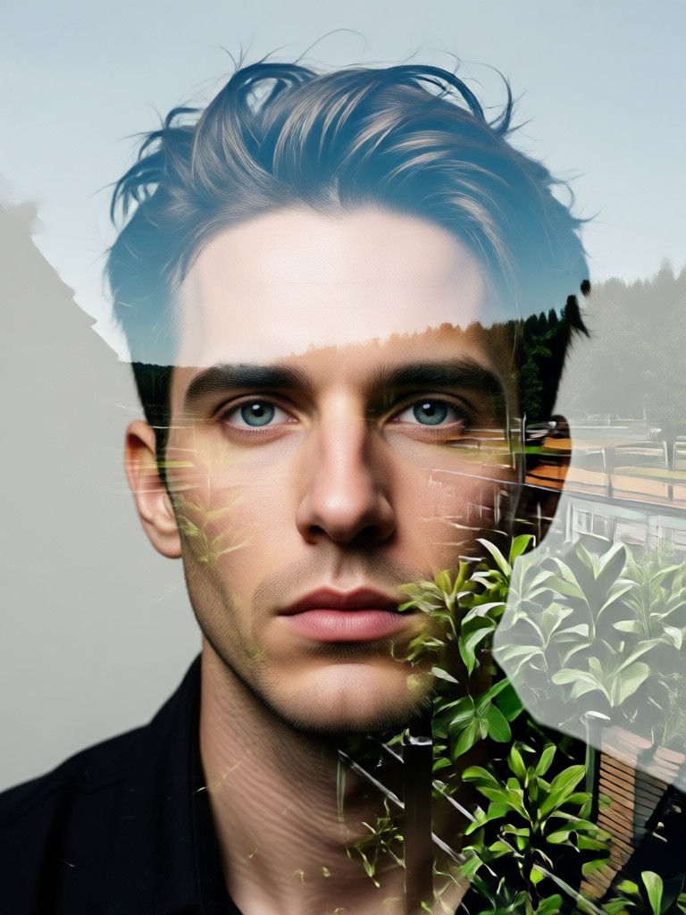 Portrait with Owl Double Exposure