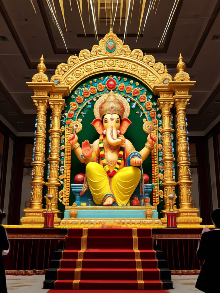 Modern minimalist white Ganpati pandal design