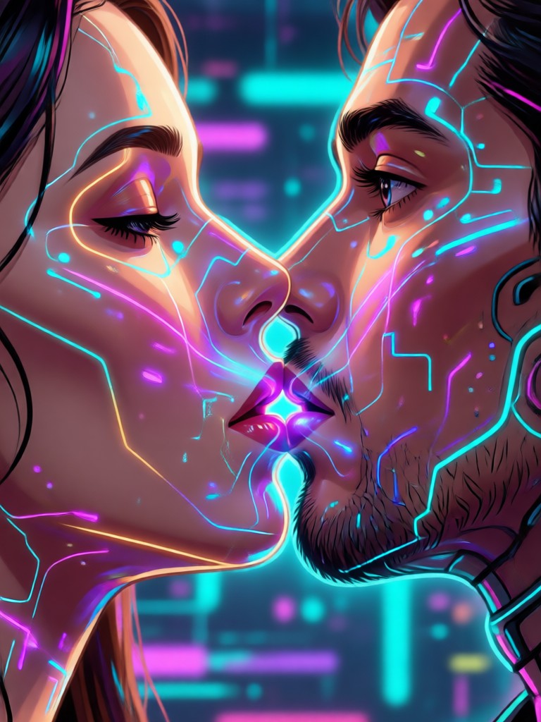 Cinematic romantic AI kiss video