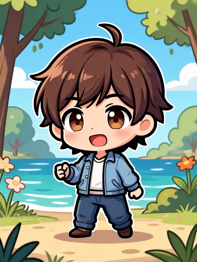 Cute anime style chibi girl waving