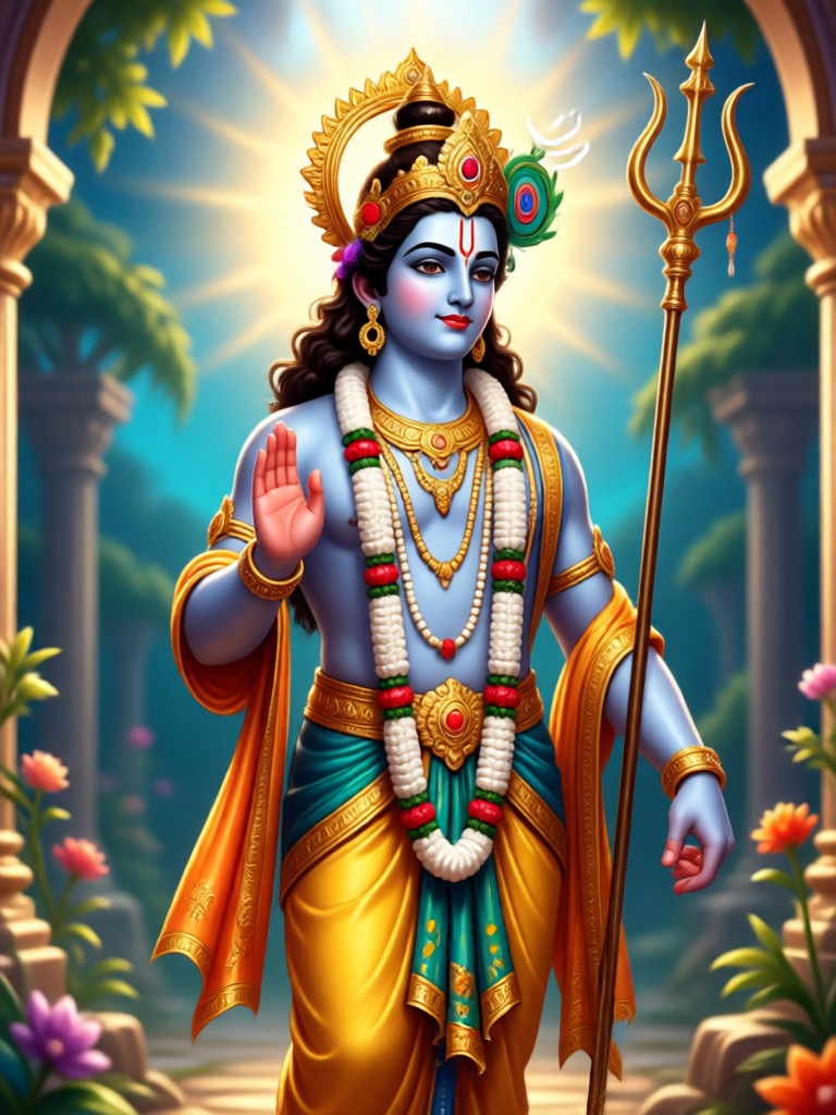 Krishna driving Arjuna's chariot AI scene