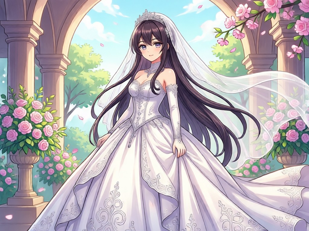 Consistent anime bride character across poses