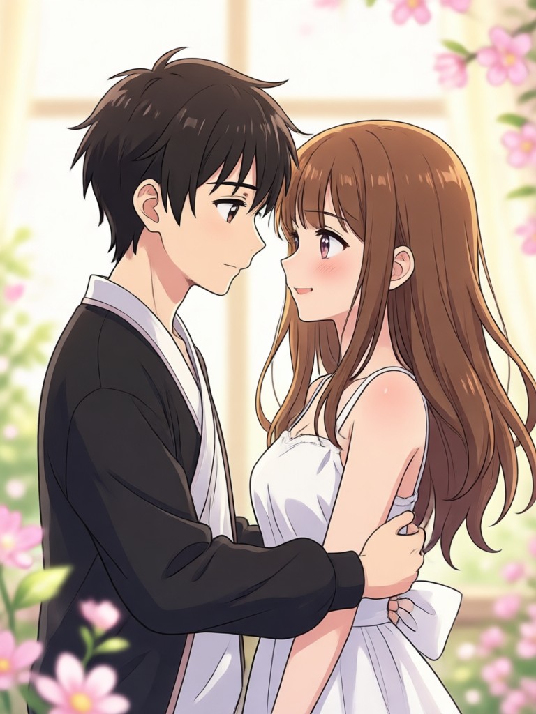 Anime couple dancing at a festival