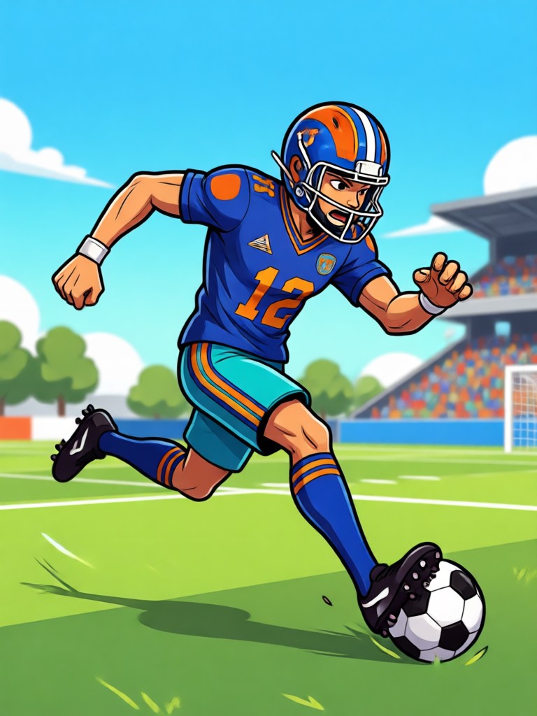 Ghibli style animated soccer character
