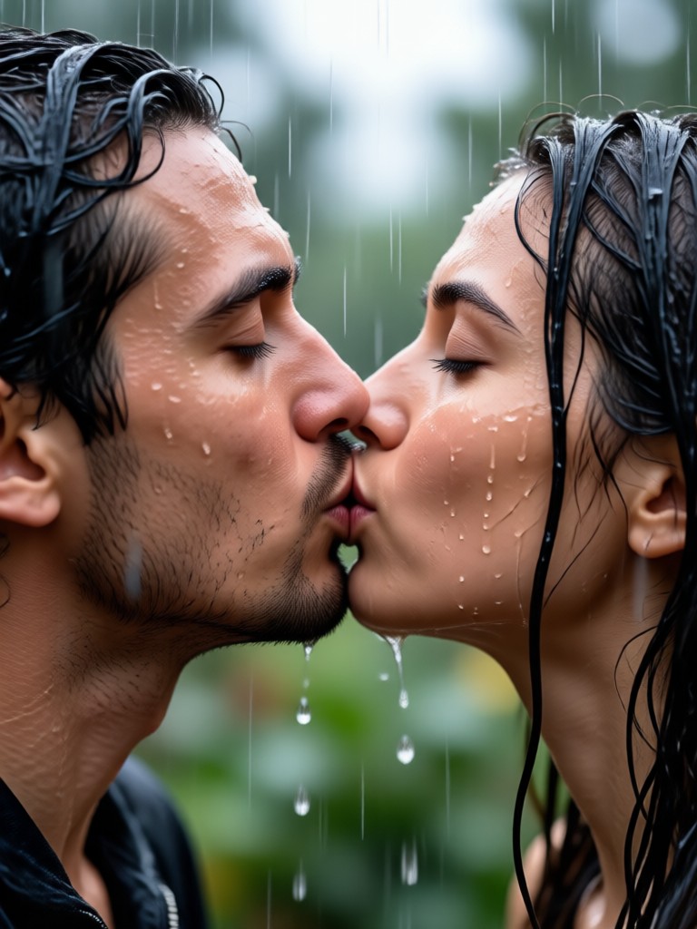 Cinematic rainy kiss video effect
