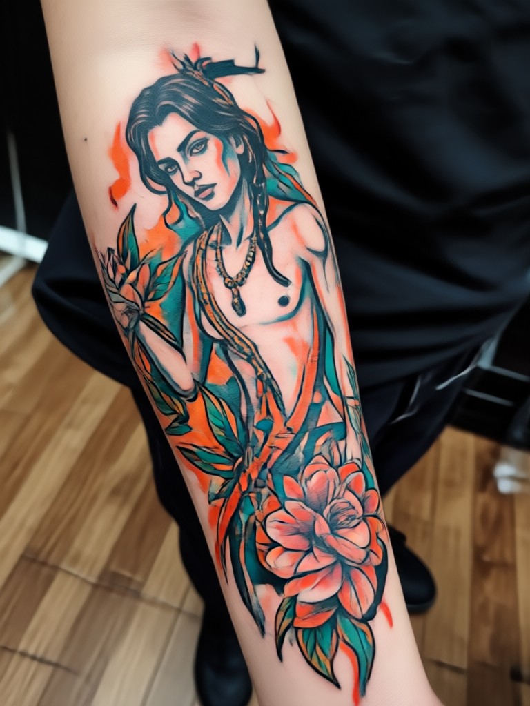 Neo traditional animal tattoo with bold lines and color