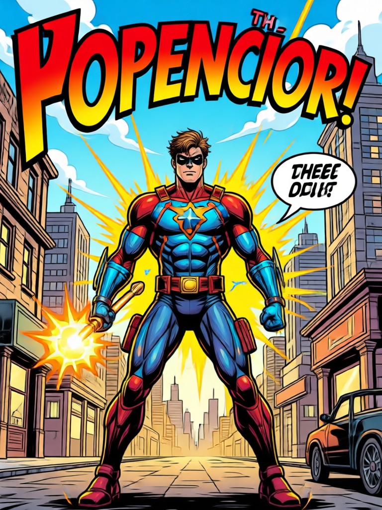Action scene with comic book motion lines