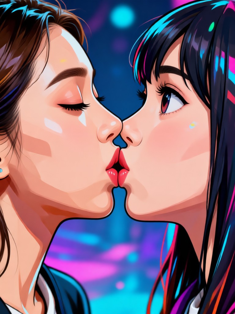 Two face photos turned into GIF kiss