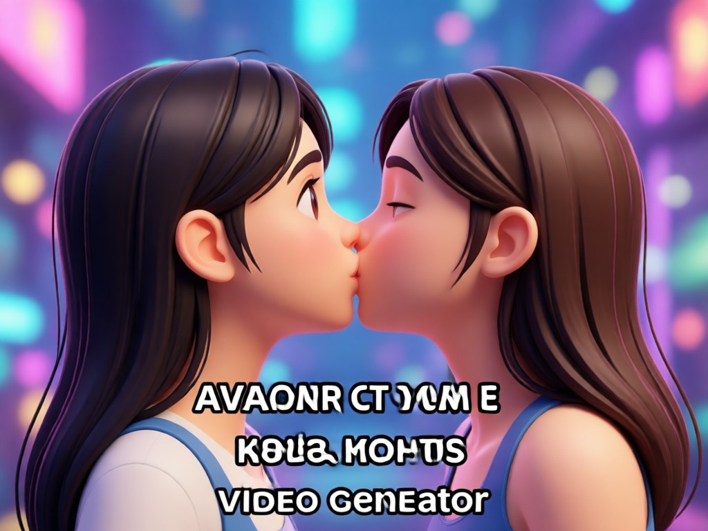 Realistic AI couple kissing animation close up
