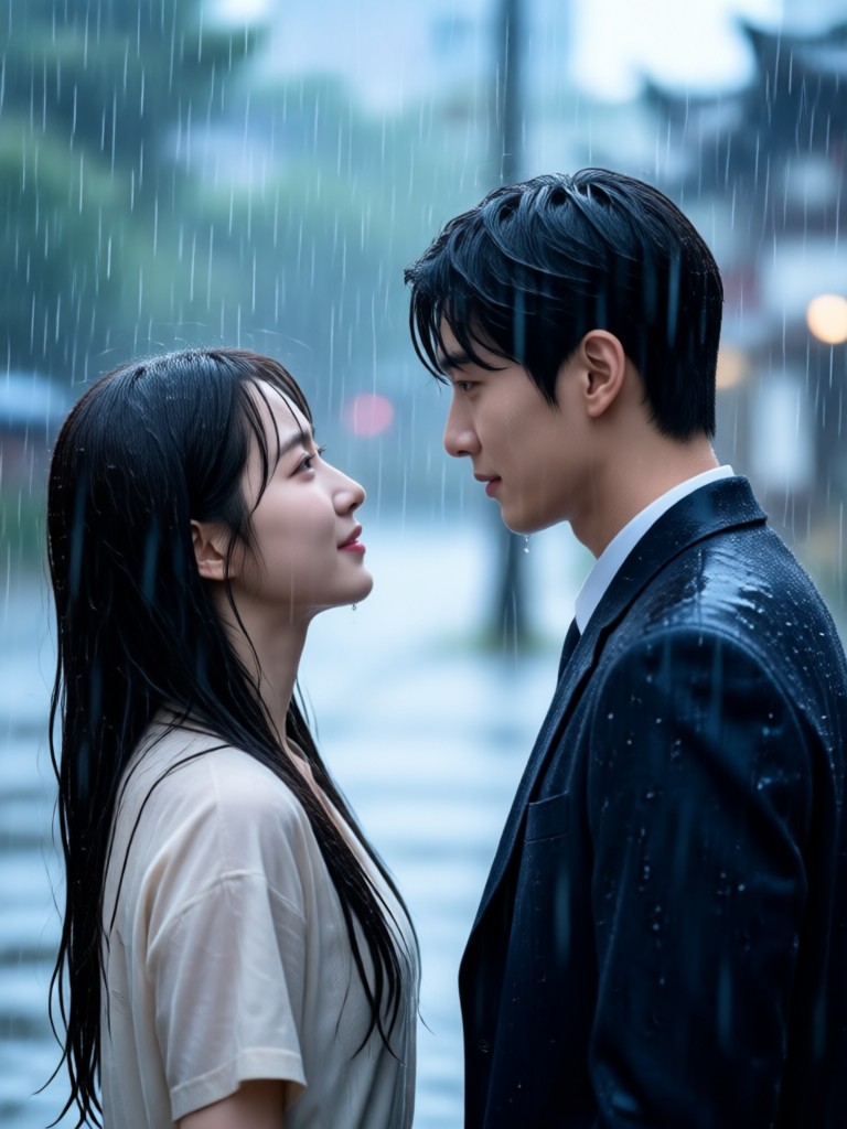 Escena de lluvia al estilo de drama histórico