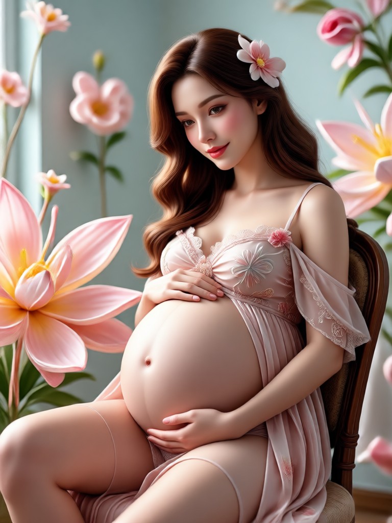 Elegant pregnant AI rendering nine