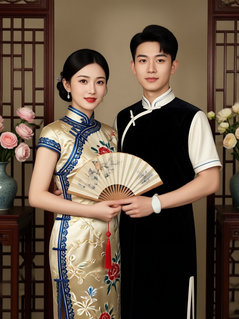 Red wedding qipao couple portrait