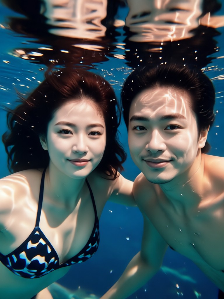 Serene couple portrait with gentle water currents