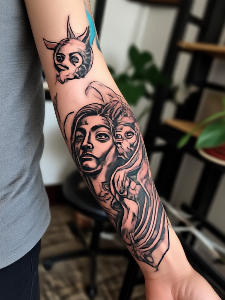 Minimalist line work sleeve tattoo design
