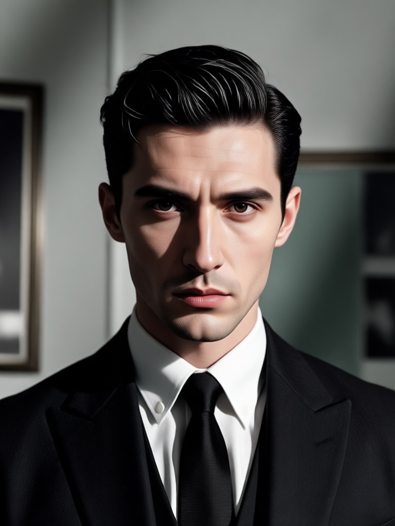 Retrato cinematográfico en blanco y negro de alto contraste