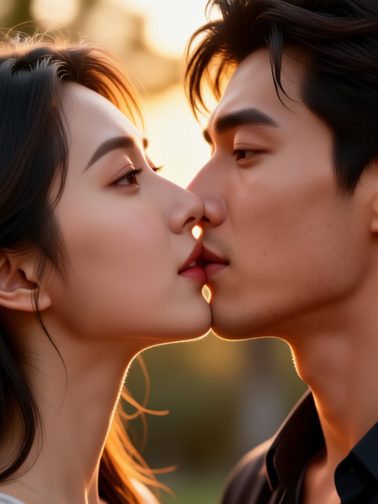 Epic sunset backdrop AI kiss video