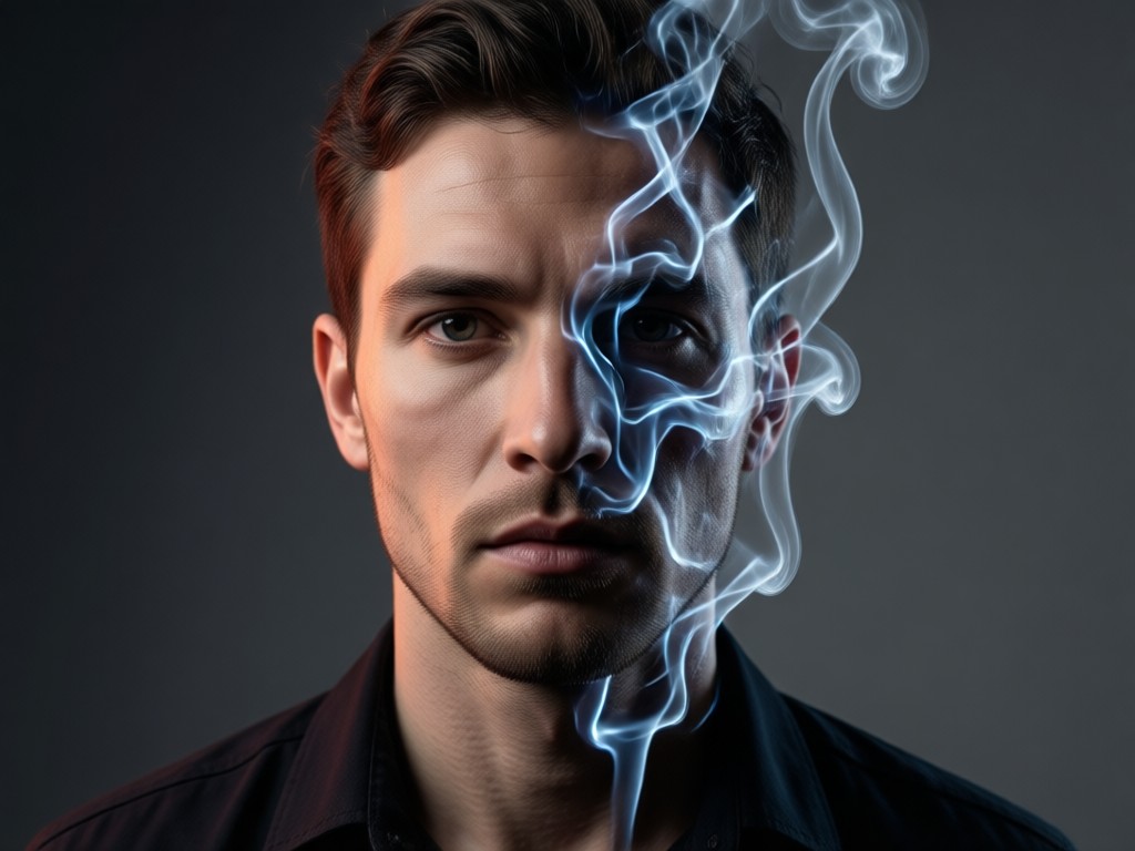 Realistic AI smoke simulation on a portrait