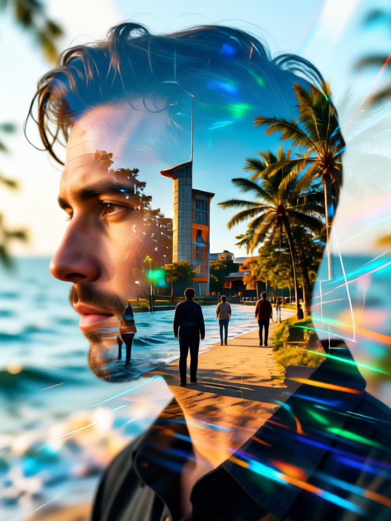 Mountain range double exposure for professional avatar