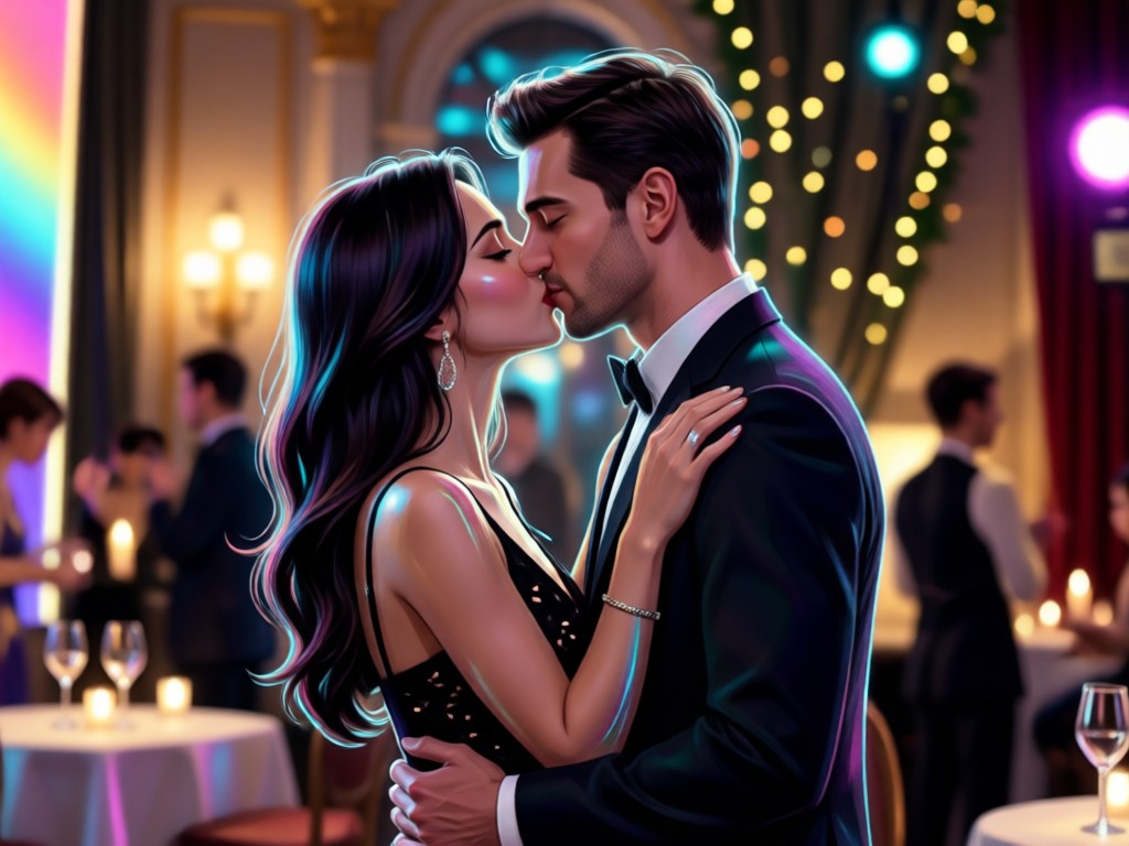 Date night kiss video with atmospheric lighting