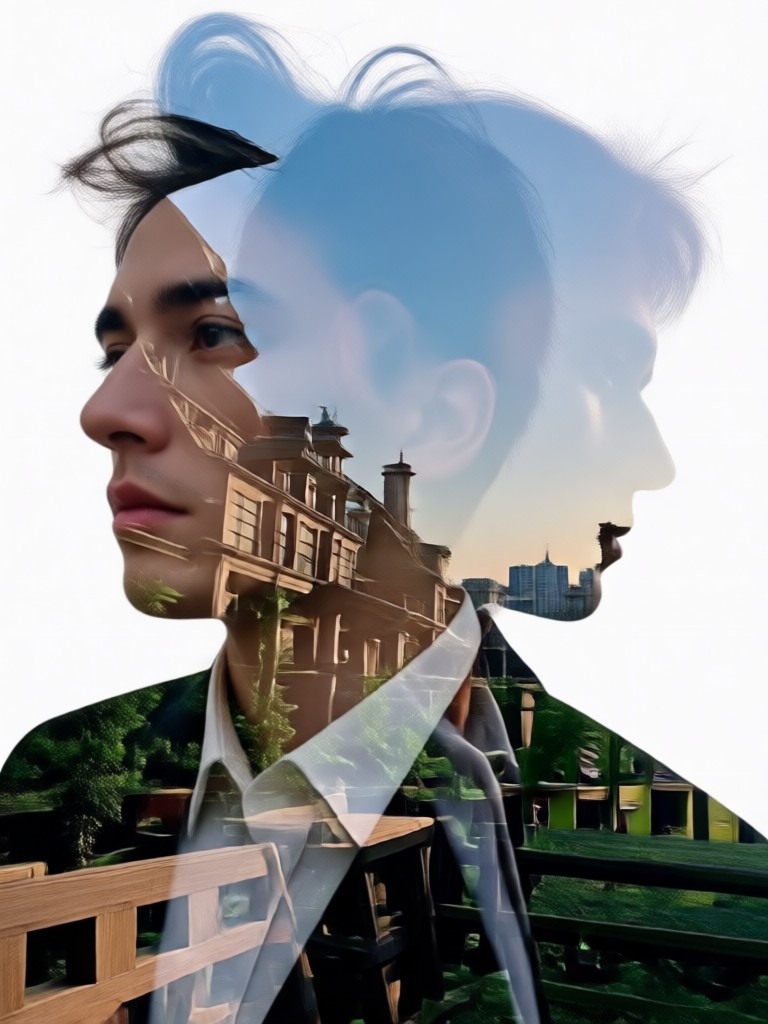 Urbanes Double Exposure mit Stadtsilhouette