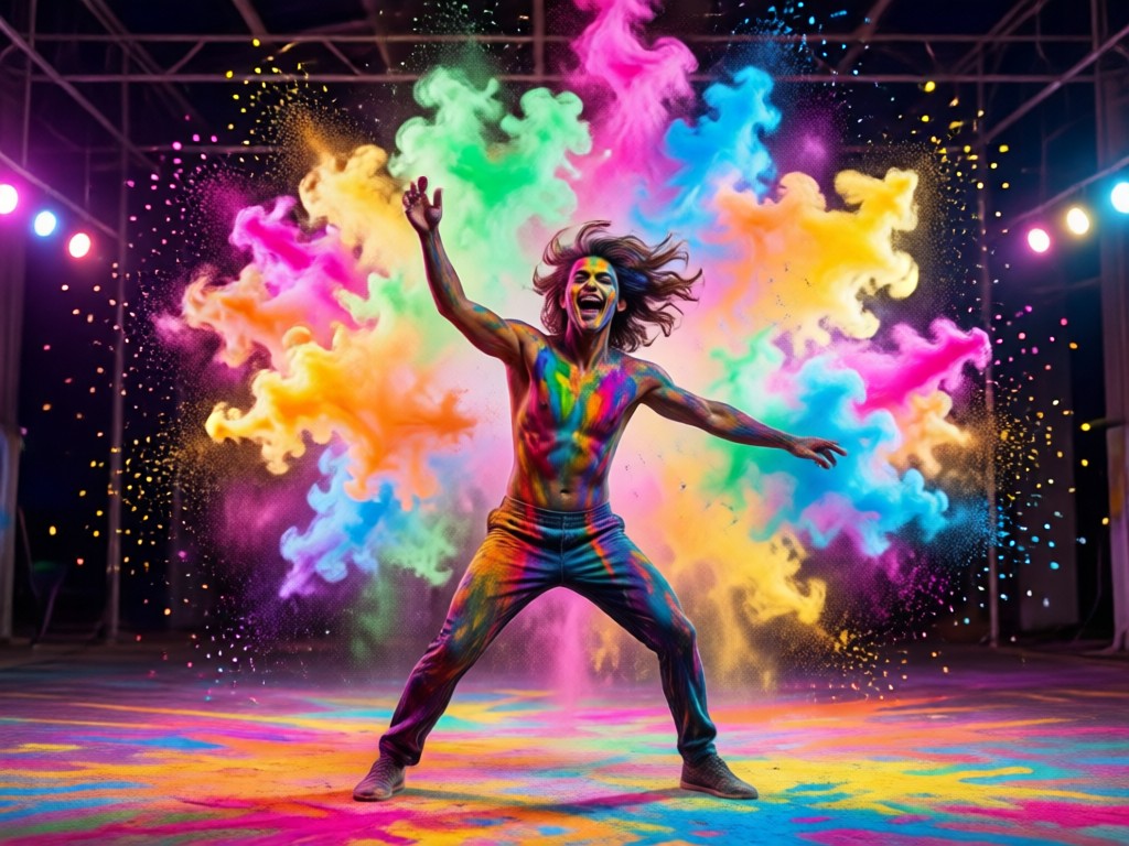 AI generated dynamic Holi festival scene with a group of friends