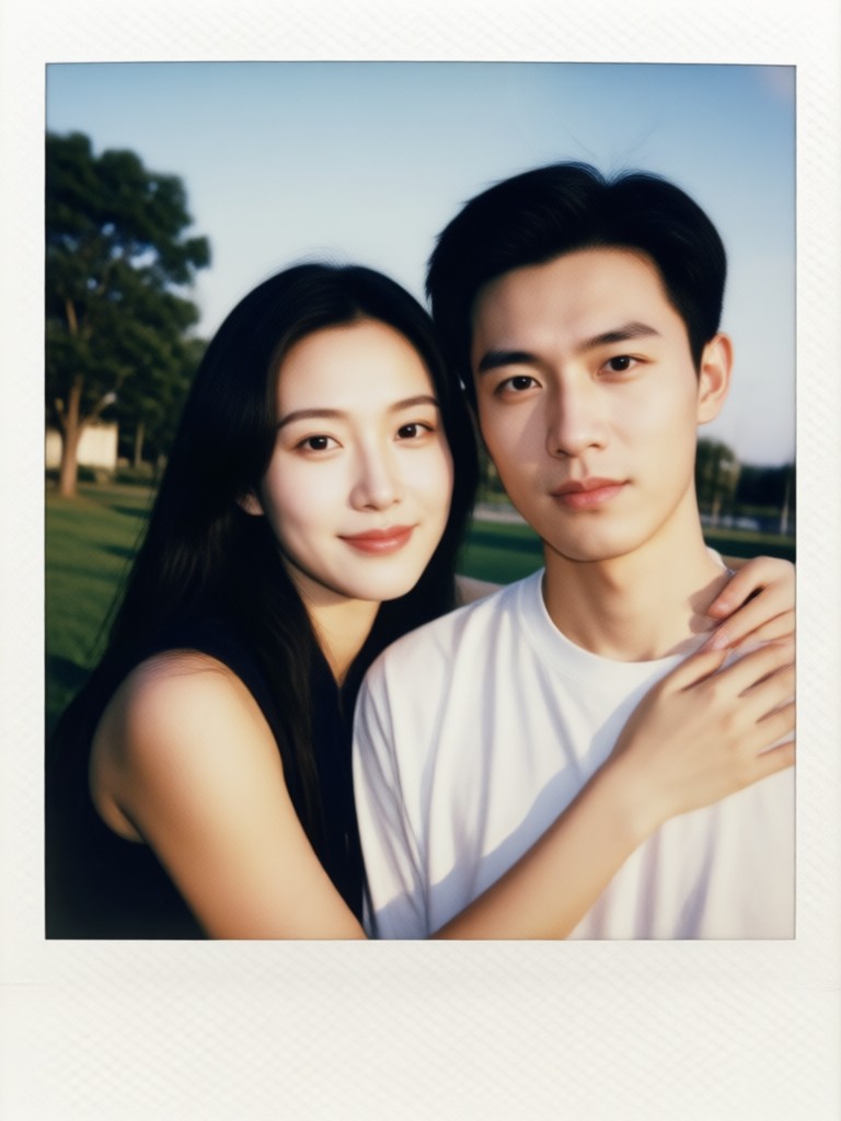 Candid couple moment in Polaroid style