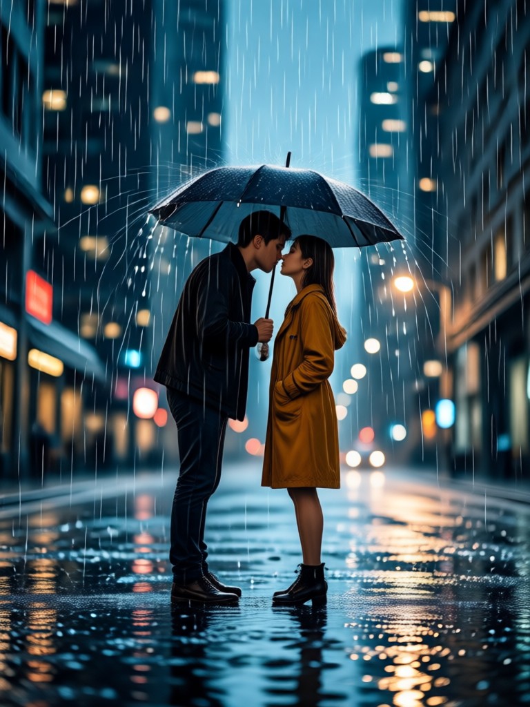 ロマンチックコメディ風の雨キス