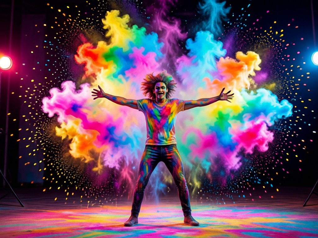 Comparison showing a plain photo next to an AI generated vibrant Holi version