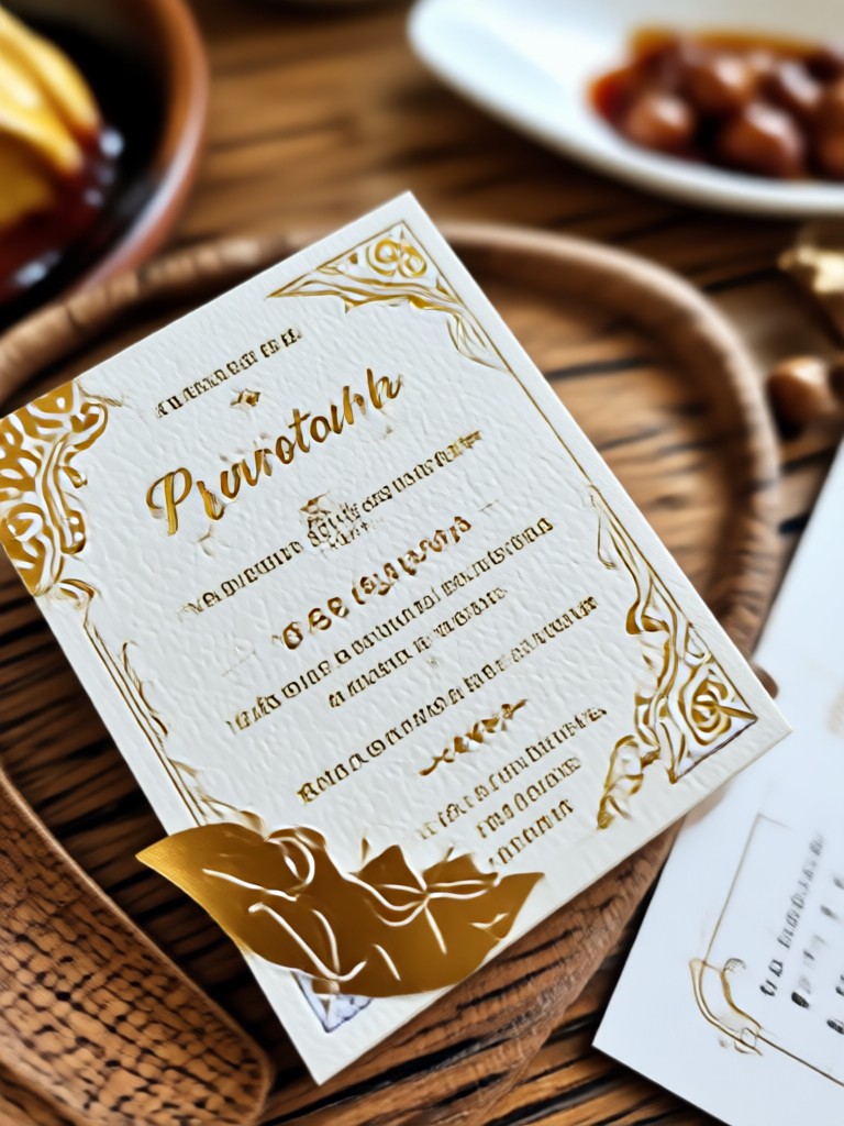 Vintage lace and pressed flower invitation