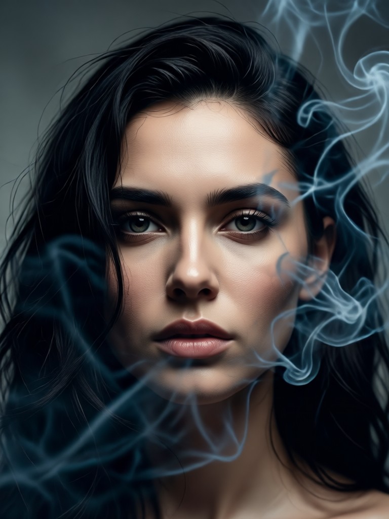 retrato profesional con humo para portada de álbum