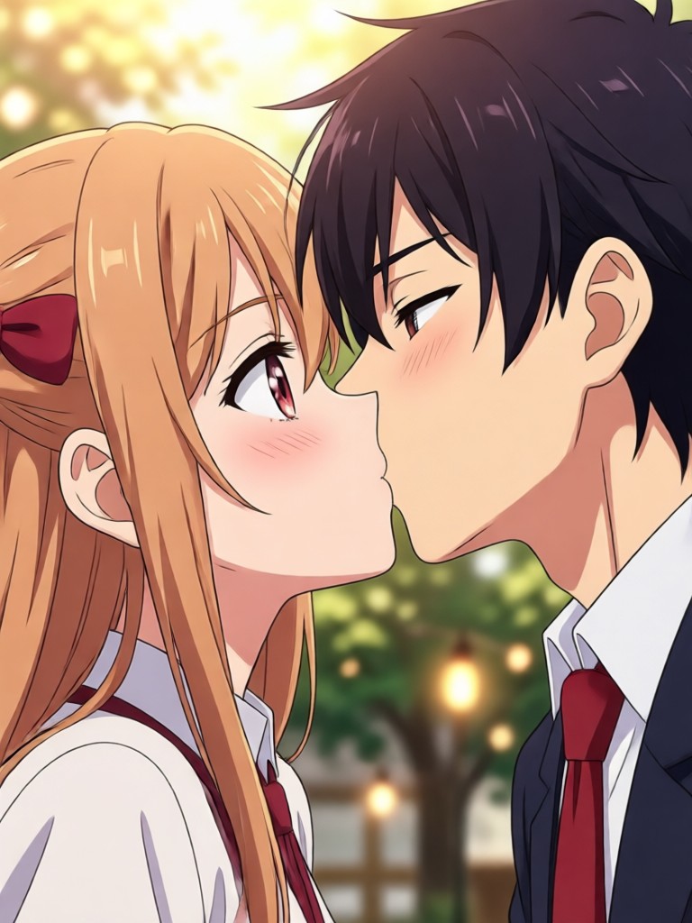 Animación de beso ruborizado en estilo shojo