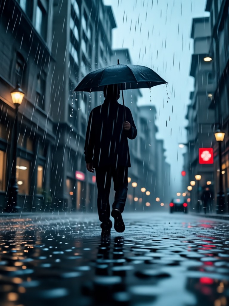 Soft cinematic rain kiss in golden hour